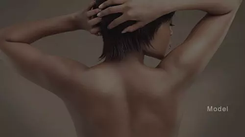bare upper back shot of a woman hold her hands over her head