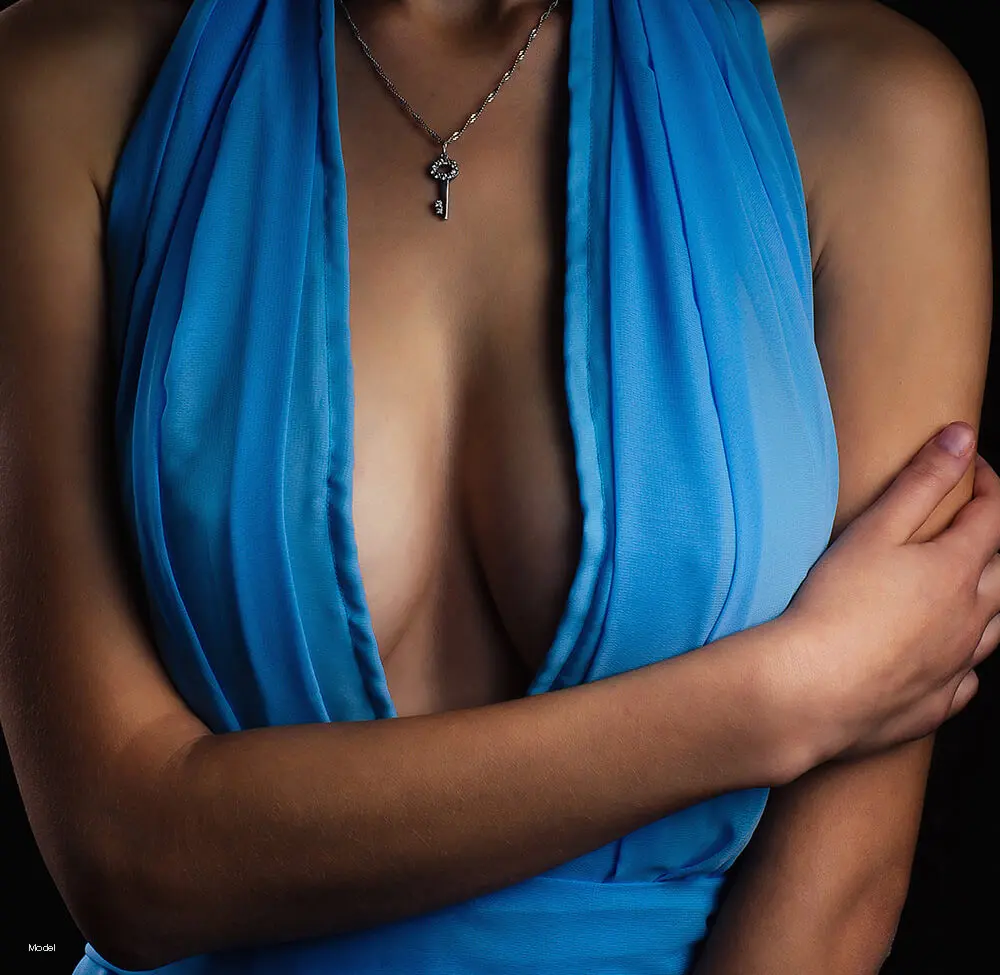 Woman in a blue dress
