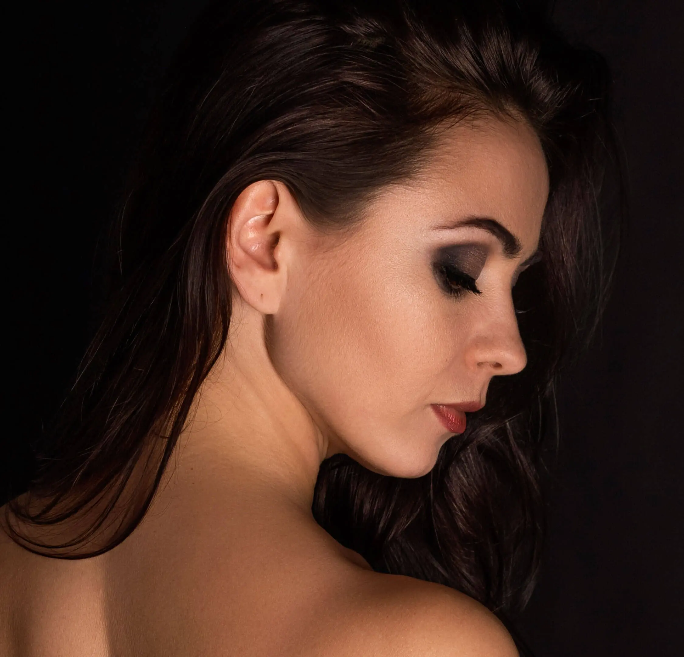 Beautiful woman looking down