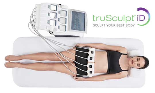 Woman hooked up to a true sculpt machine