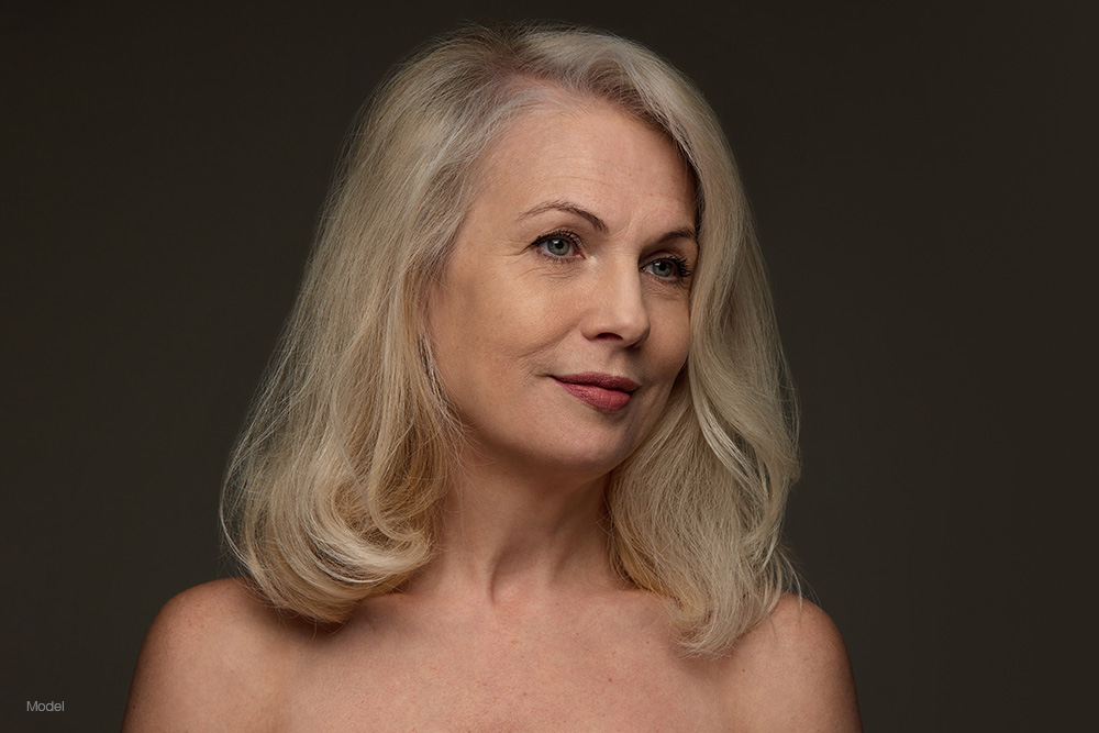 Mature woman with blonde hair